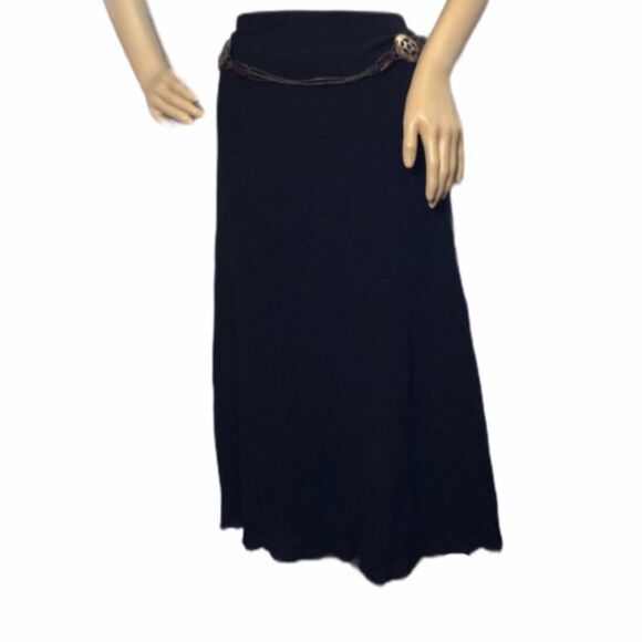 Laura Scott Belted Gypsy Boho Festival Black Skirt Medium - Picture 1 of 8